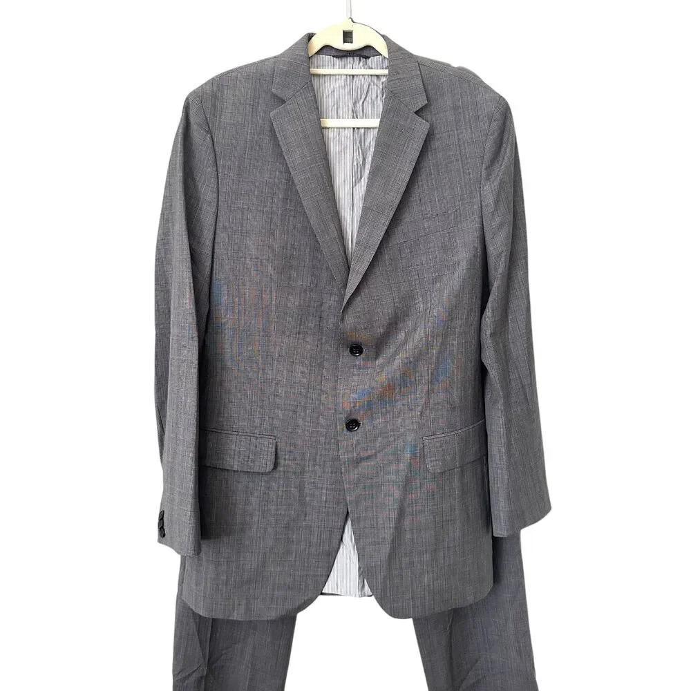 BANANA REPUBLIC‎ Tailored Fit Plaid Grey Wool Suit 42L
